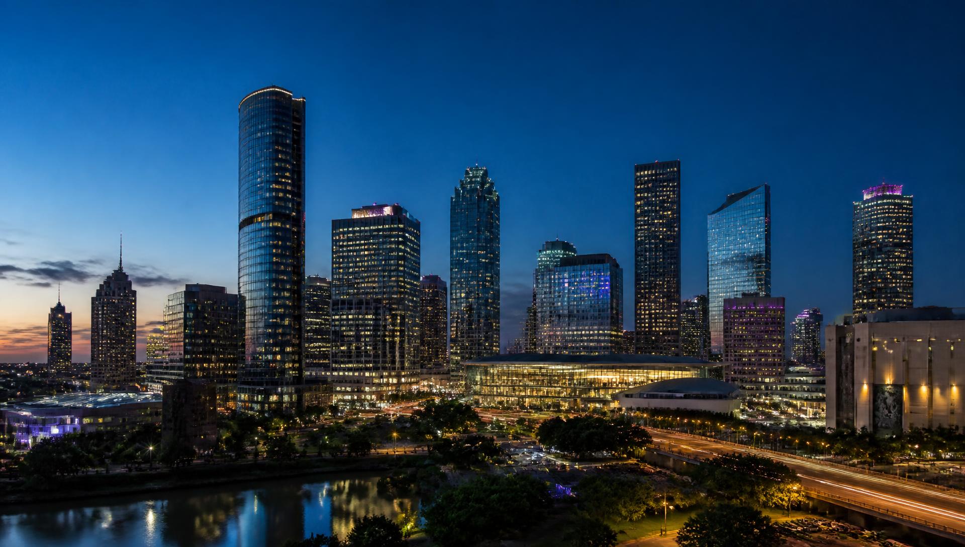 Downtown Houston, Texas skyline at dusk